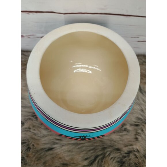 Tesa Hand Painted Southwestern-Style Western Ceramic Bowl With Multicolor Stripe - Picture 5 of 6